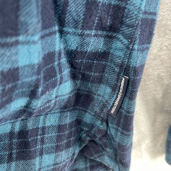 French Connection Flannel Shirt Mens XL Blue Plaid 100% Cotton Button Down - Picture 4 of 14